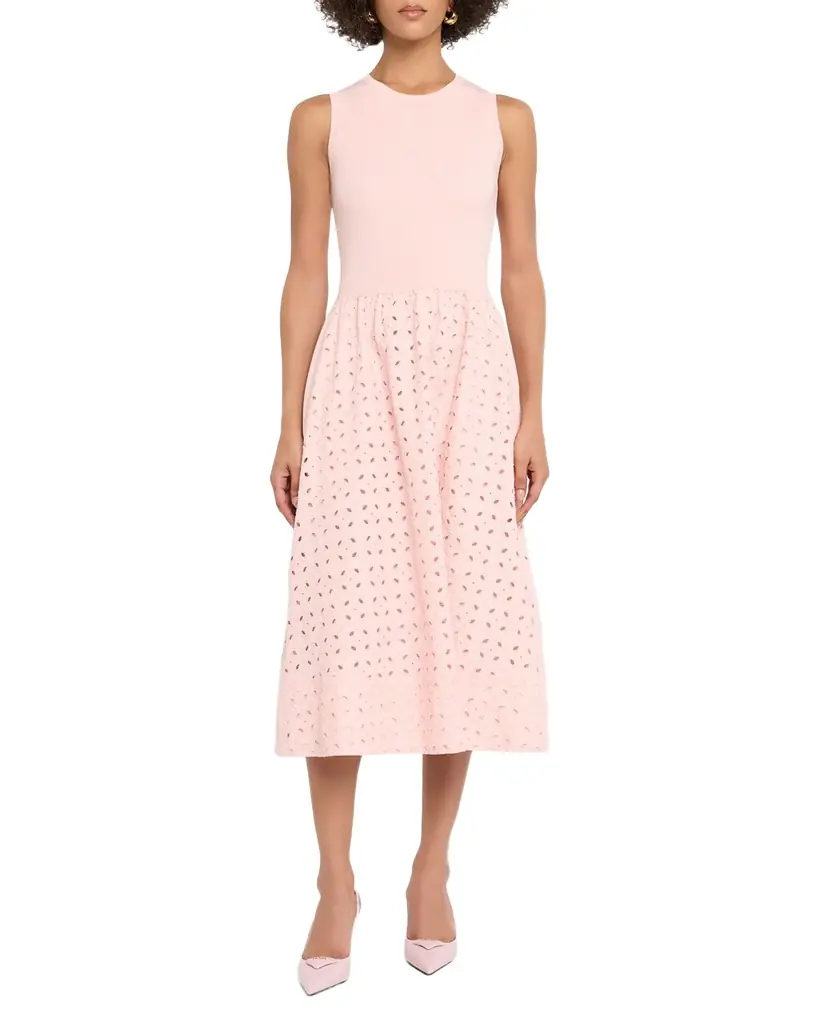 Elie Tahari The Emma Sleeveless Eyelet Knit Midi Dress