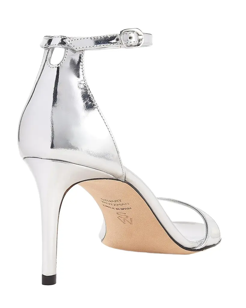 Stuart Weitzman 5mm Nudist II Metallic Leather Ankle-Strap Sandals