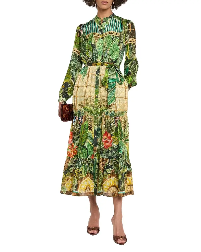 Elie Tahari The Lilou Greenhouse-Print Midi Shirtdress