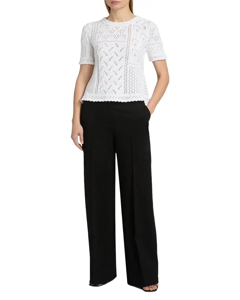 Elie Tahari Lily Pointelle Cotton Knit Sweater