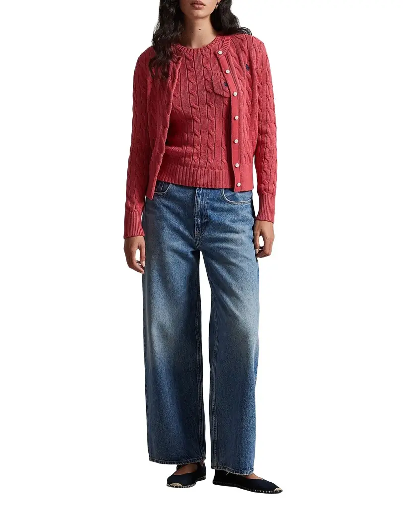 Polo Ralph Lauren Cable-Knit Cotton Crewneck Cardigan