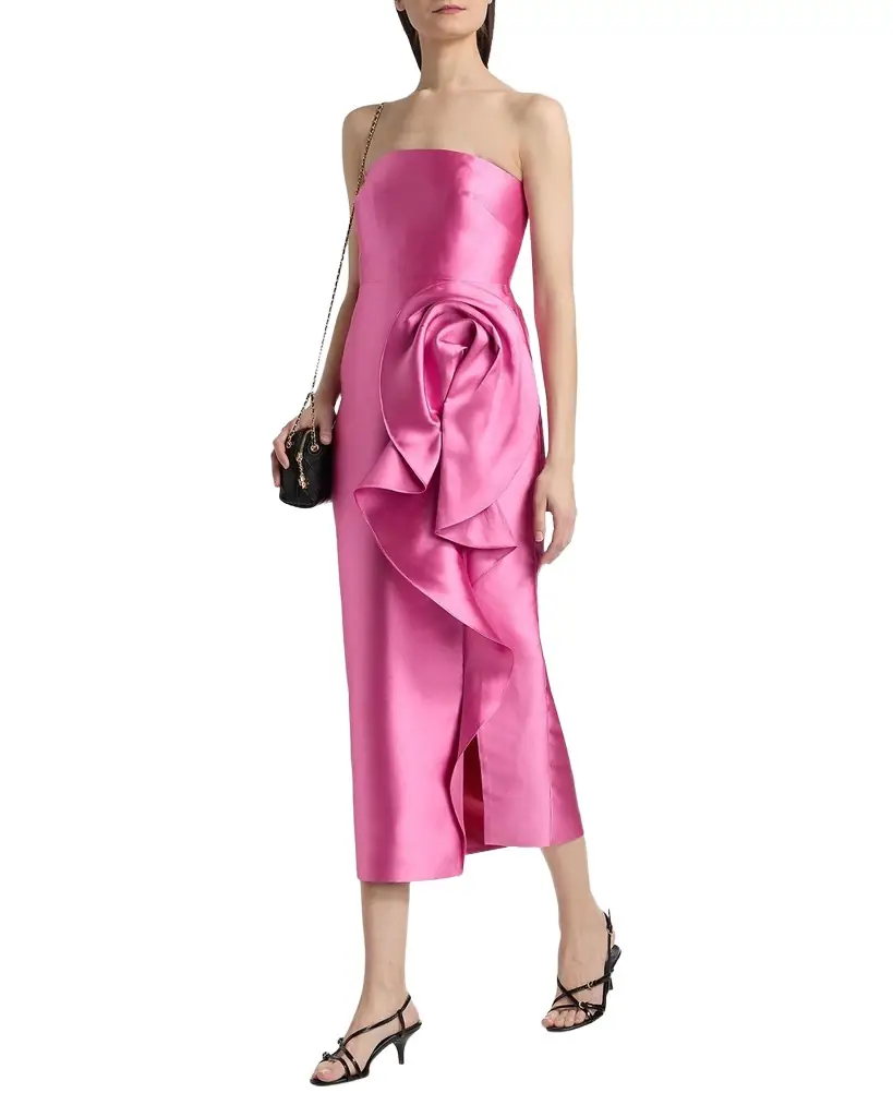 Theia Marla Strapless Sculptural Drape Cocktail Dress