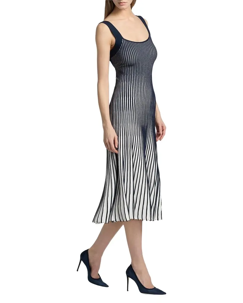 Milly Jolie Pleated Ombré Rib-Knit Midi-Dress