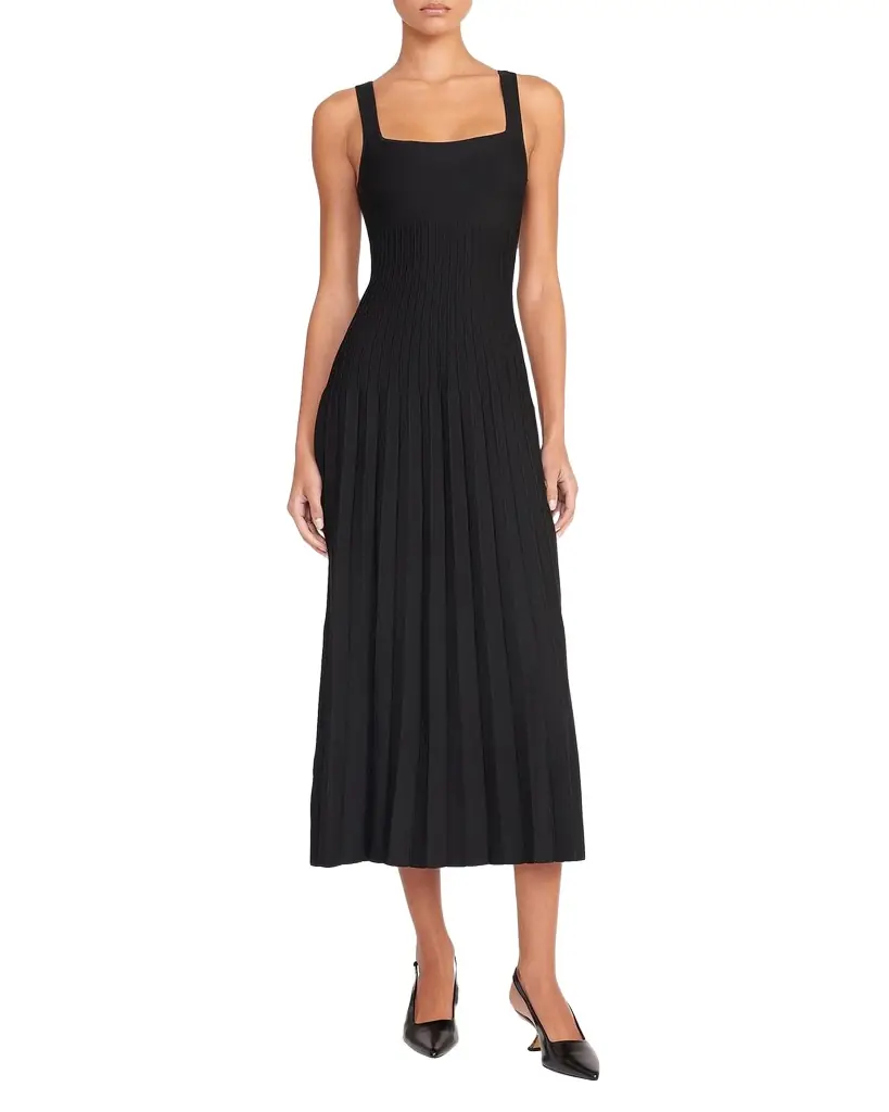 STAUD Ellison Sunburst Pleated Sleeveless Midi Dress
