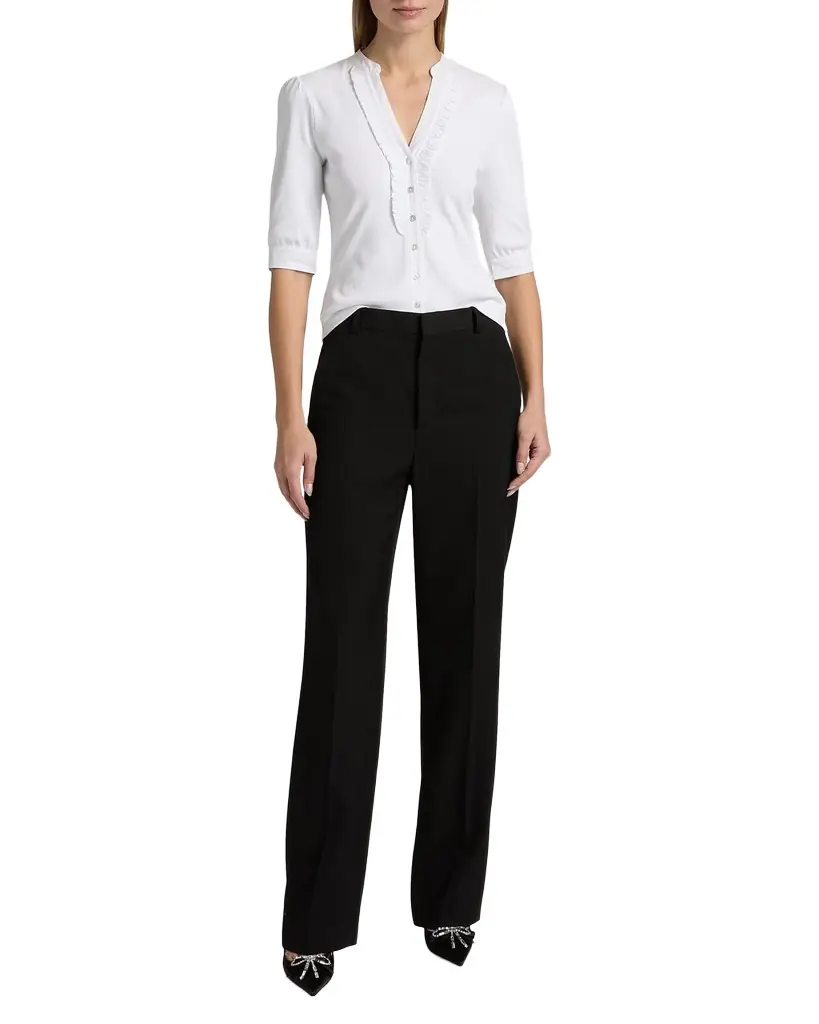 Cinq a Sept Justine Ribbed Stretch-Cotton Button-Front Blouse