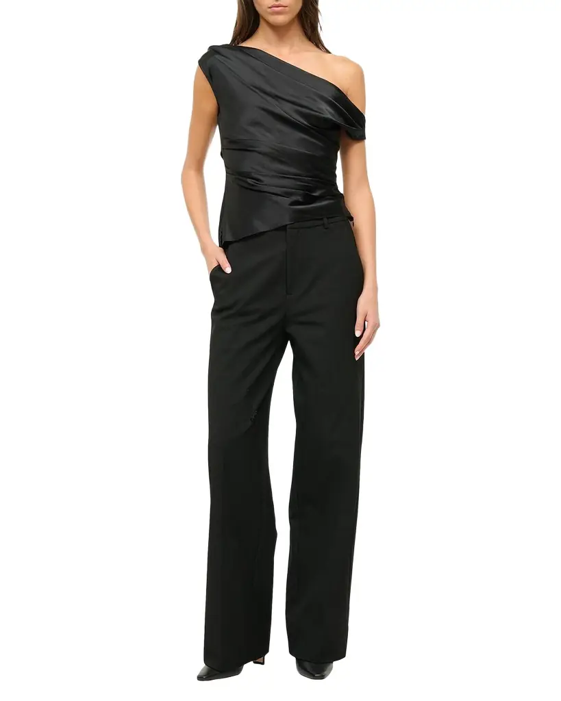 STAUD Phare Satin One-Shoulder Top