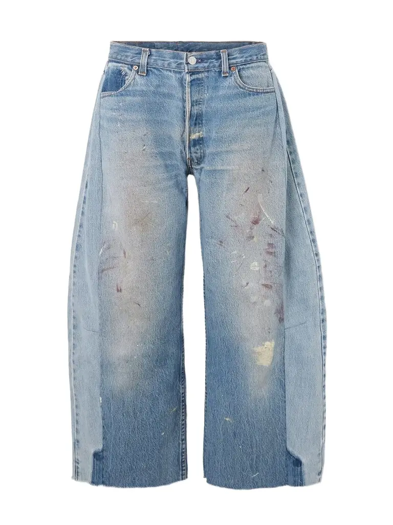 B SIDES Lasso Distressed Cropped Mid-rise Wide-leg Jeans