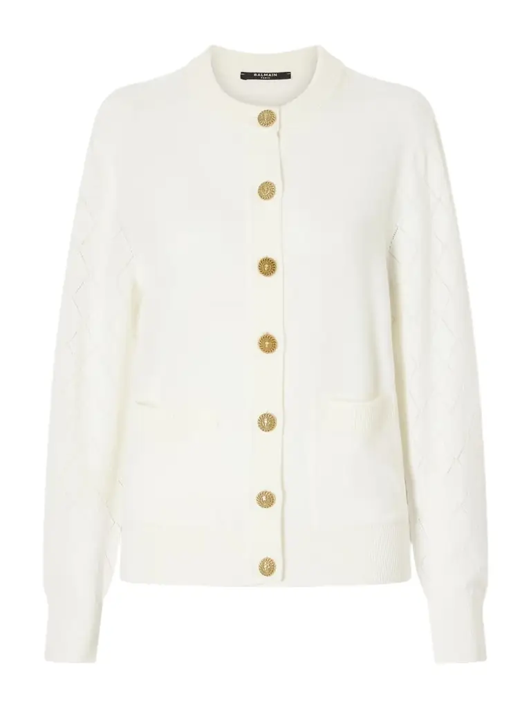 Balmain Cotton Pointelle-knit Cardigan