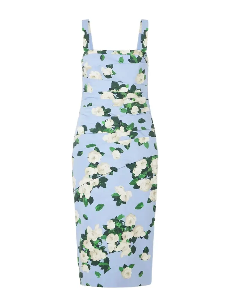 Carolina Herrera Floral-print Draped Cotton-blend Faille Midi Dress