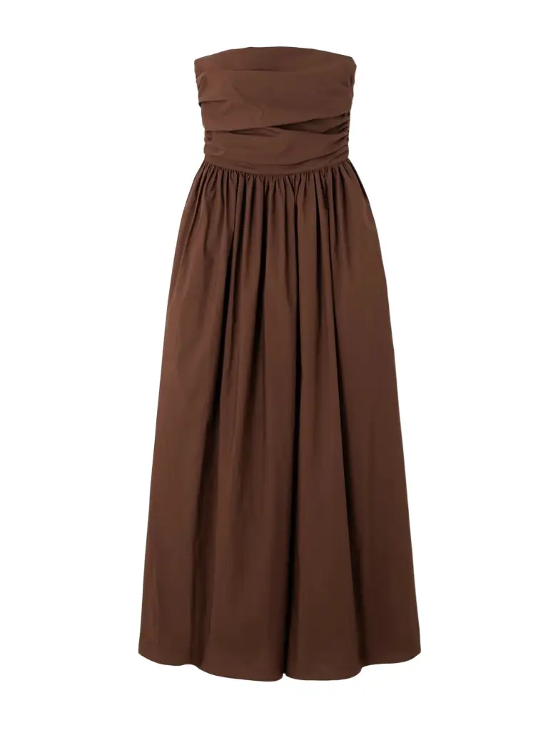matteau shirred organic cotton midi dress Matteau Shirred Organic Cotton Midi Dress - Women - Chocolate Dresses