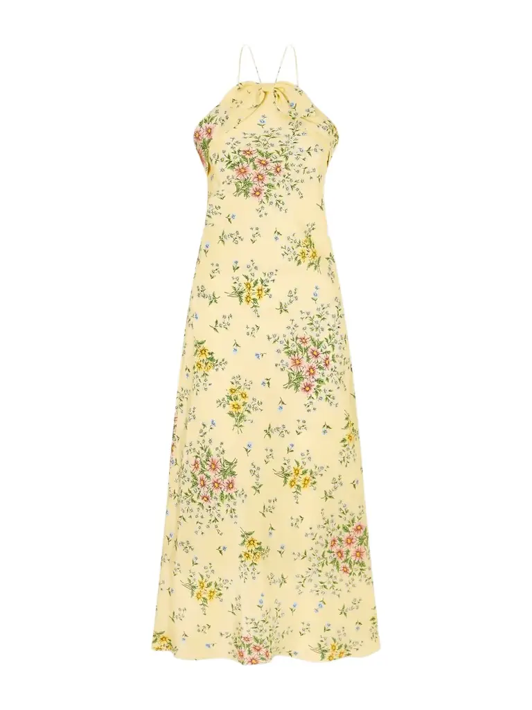 Rodarte Floral-print Bow-detailed Halterneck Silk-crepe Midi Dress