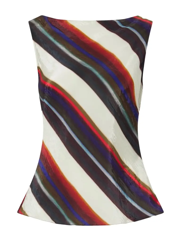 Christopher John Rogers Morris Striped Crinkled-satin Top