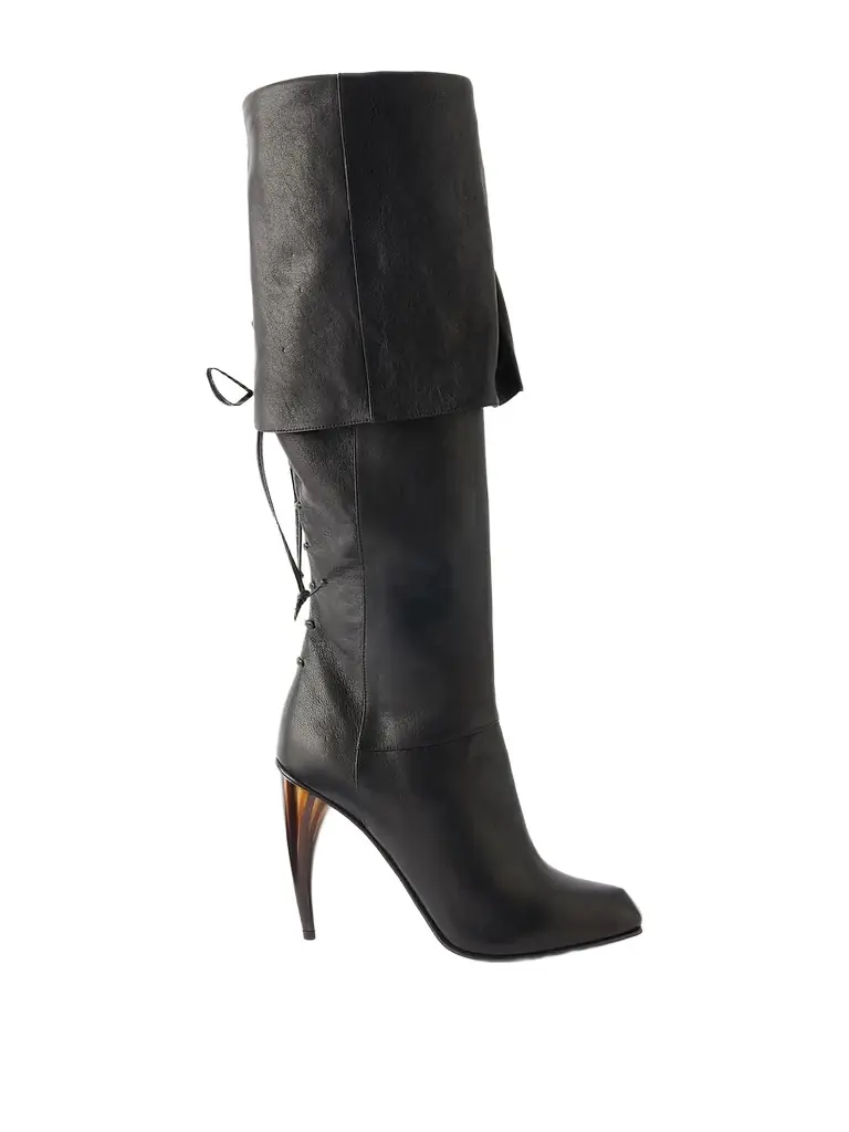 McQueen Leather Lace-up Knee-high Boots