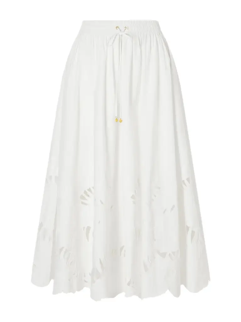 Zimmermann Mahon Embroidered Cotton Midi Skirt