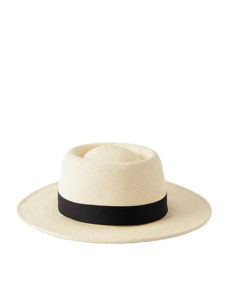 Gigi Burris Sophia Cotton-trimmed Woven Straw Fedora