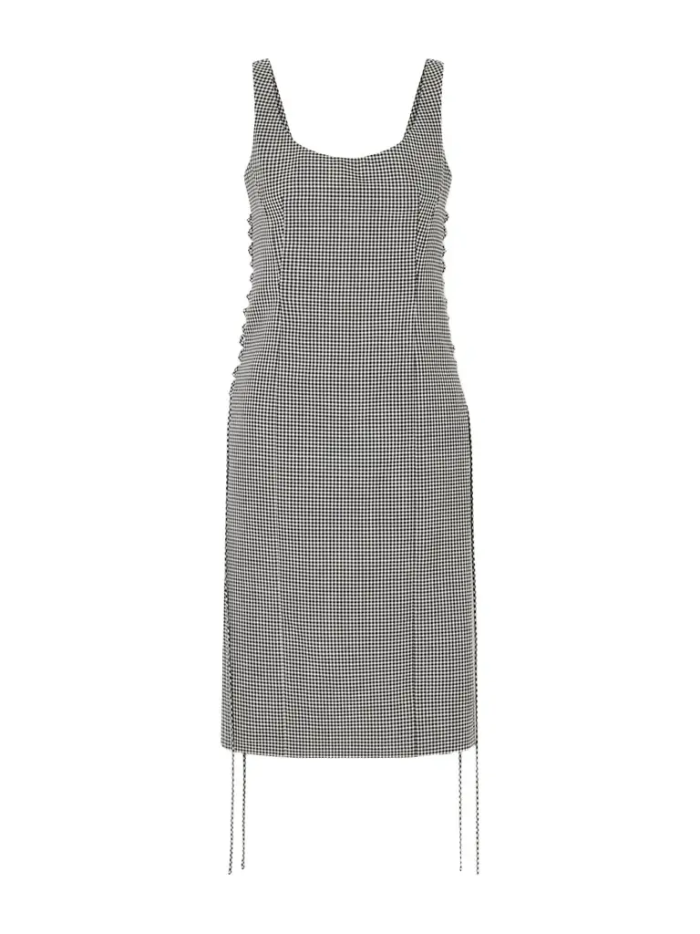 McQueen Checked Corseted Wool Midi Dress