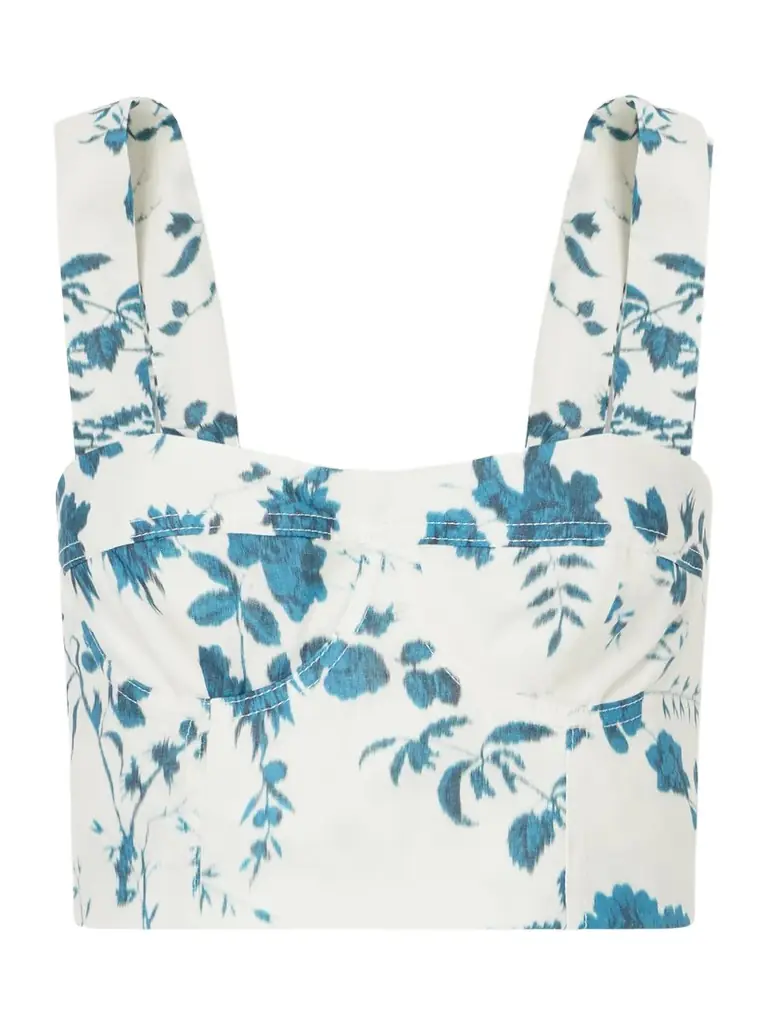 Erdem Crop Floral-print Cotton And Linen-blend Top