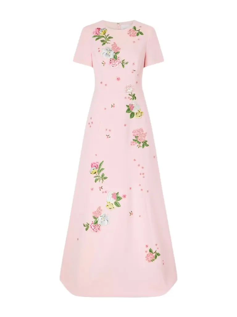 Carolina Herrera Floral-embroidered Crepe Gown