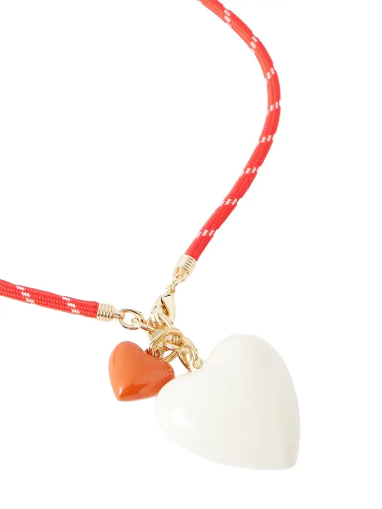 Roxanne Assoulin The Mini Puffy Heart Gold-tone, Enamel And Cord Necklace