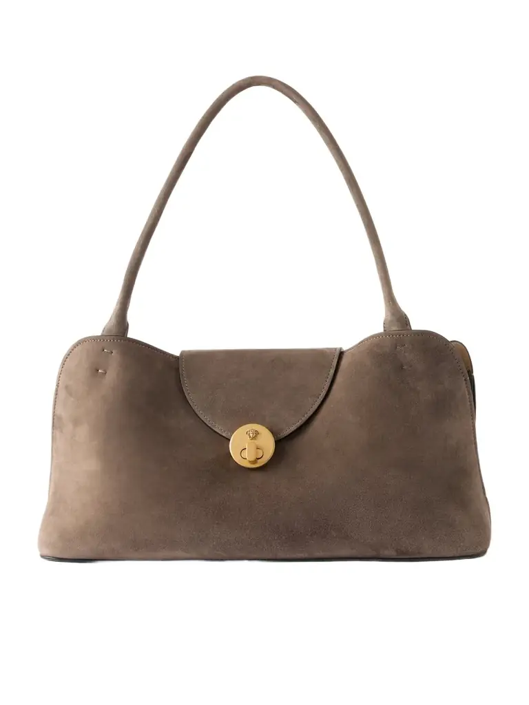 Versace Vivienne Logo-embellished Suede Shoulder Bag