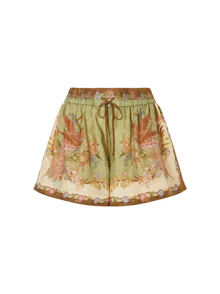Zimmermann Indra Printed Silk-satin Drawstring Shorts