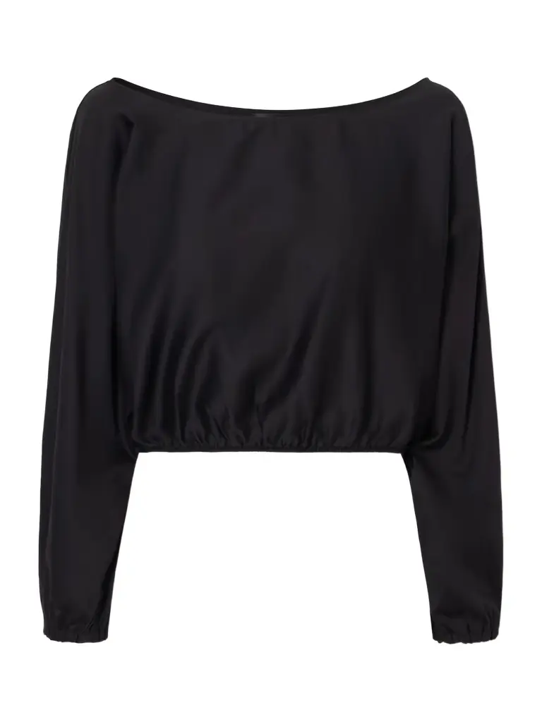 LESET Yoko Cropped Gathered Cotton-poplin Top