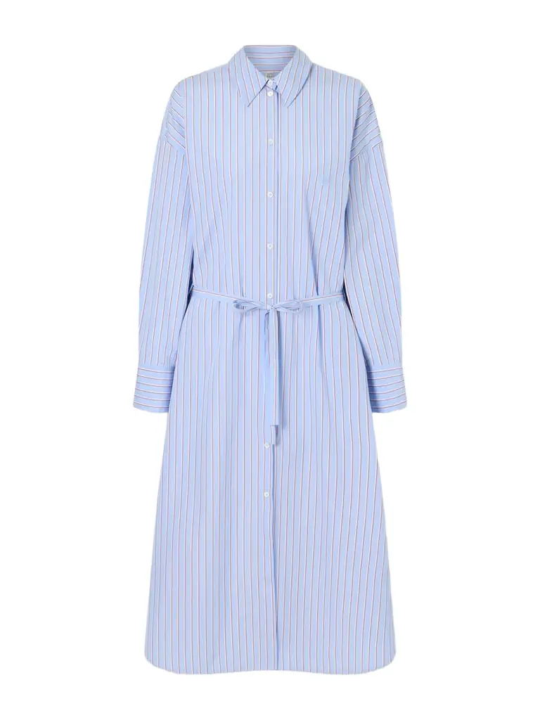 TOTEME Belted Striped Cotton-poplin Maxi Shirt Dress