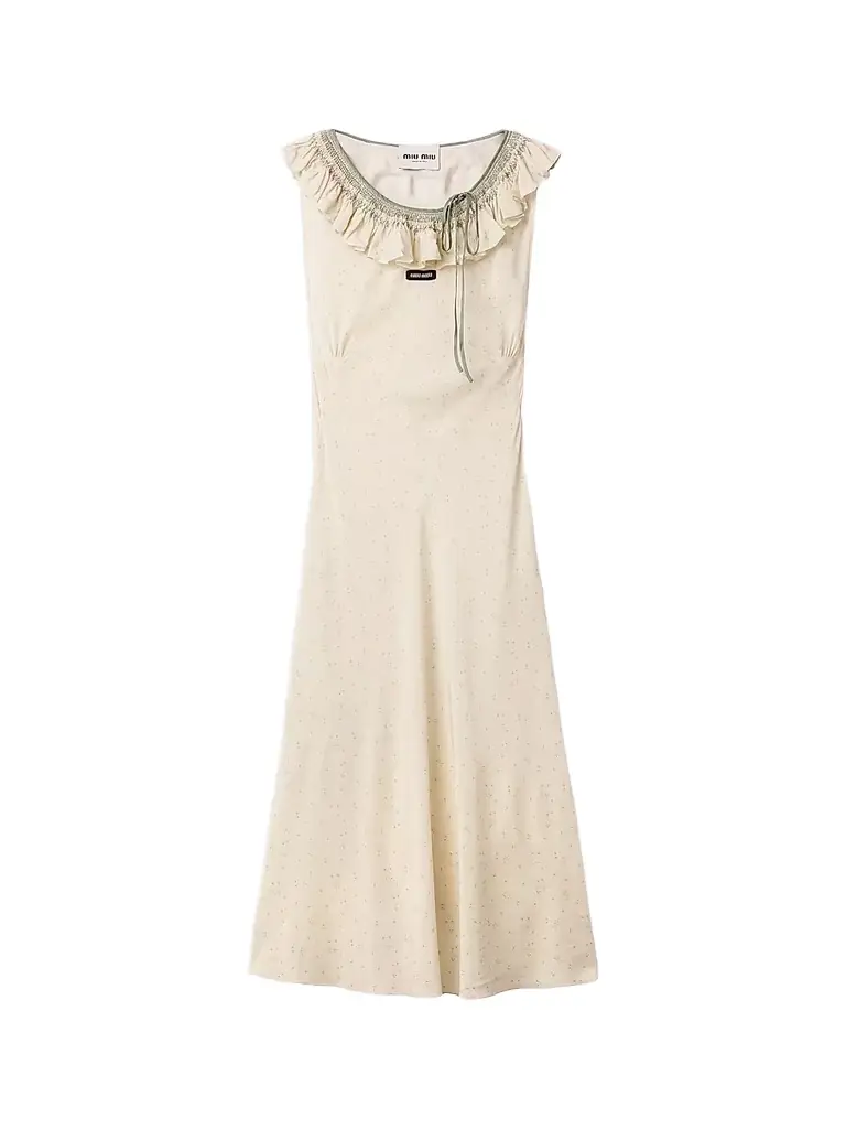 Miu Miu Women's Embroidered Marocain Crepe Dress - Beige Khaki