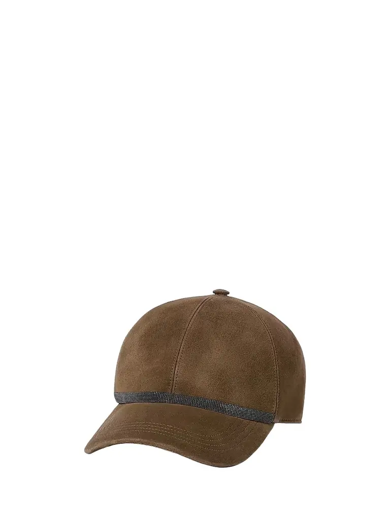 Brunello Cucinelli Women's Suede Baseball Cap with Shiny Band - Green