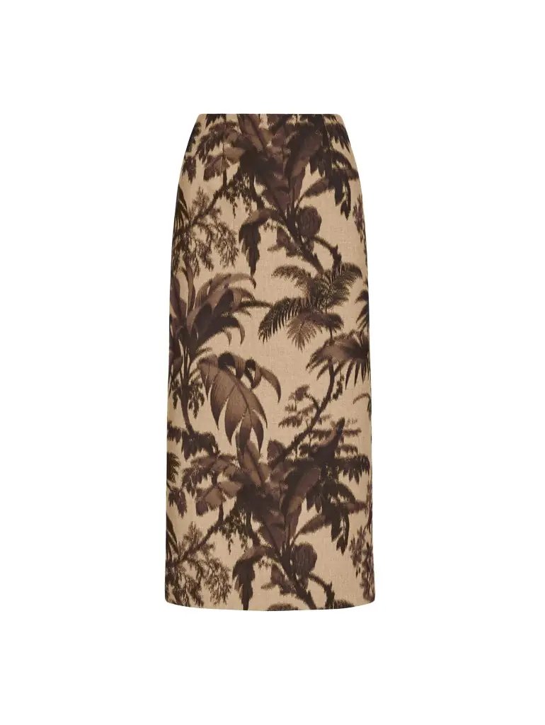Oscar de la Renta Chiné Palm Leaves Pencil Skirt
