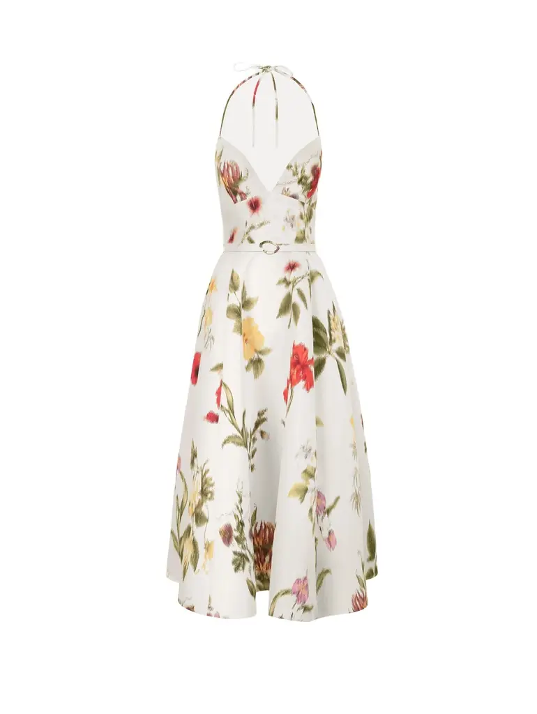 Oscar de la Renta Chiné Dominican Mixed-Floral Faille Cocktail Dress