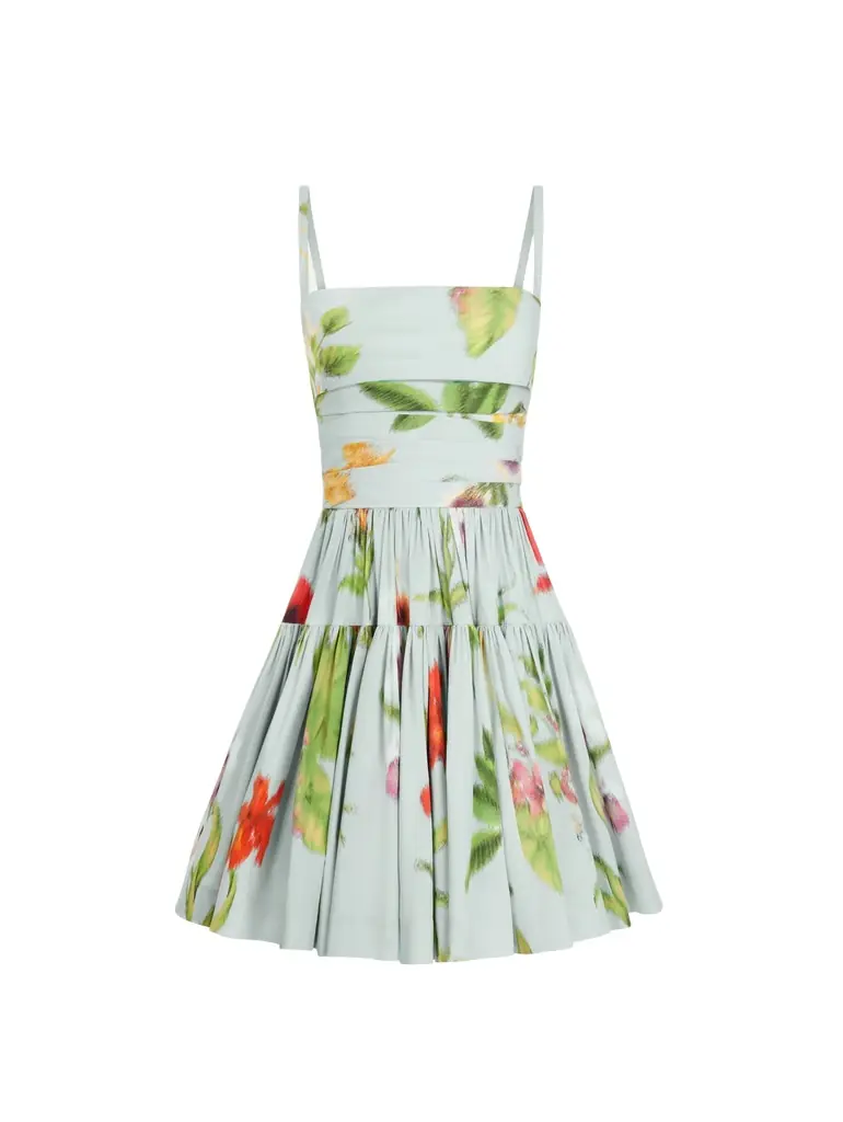 Oscar de la Renta Chiné Dominican Mixed-Floral Cotton Poplin Tiered Dress