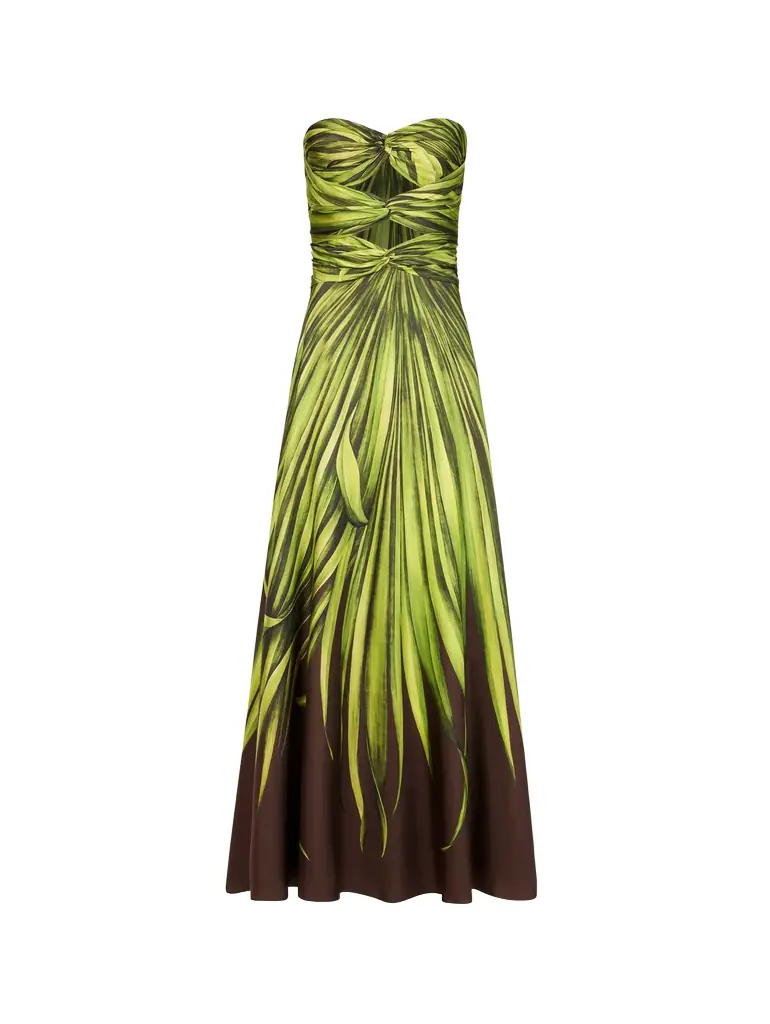 Oscar de la Renta Palm Leaves Silk Twill Cocktail Dress