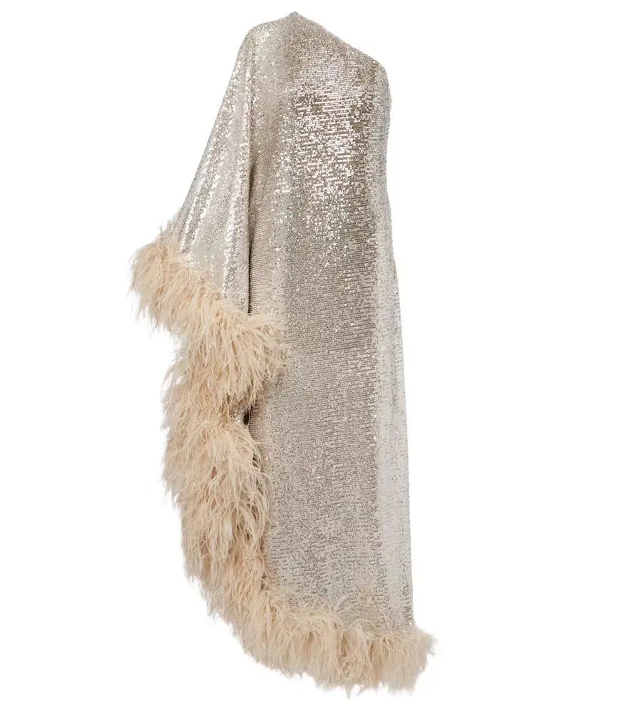 Taller Marmo Ubud feather-trimmed sequined gown