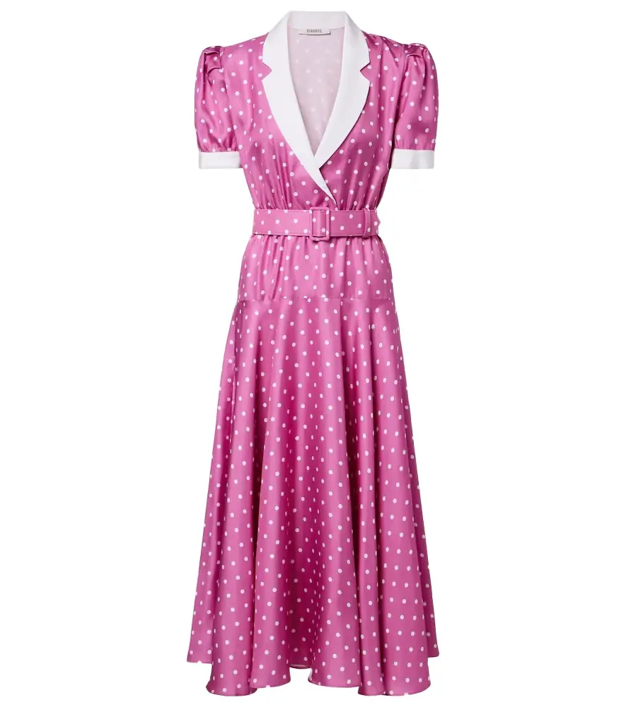 Rodarte Belted polka-dot silk twill midi dress