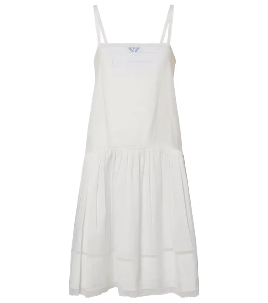 Prada Lace-trimmed linen minidress