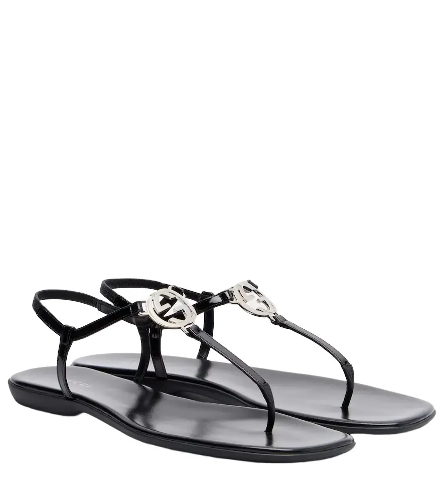 Gucci Interlocking G patent leather thong sandals