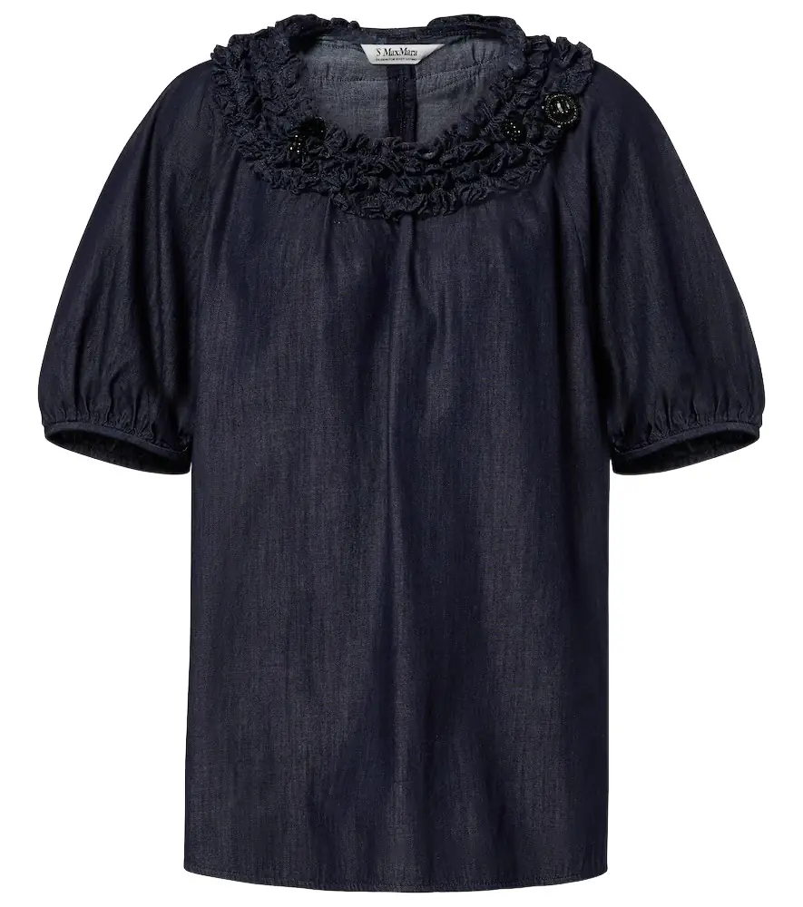 'S Max Mara Embellished ruffled denim blouse