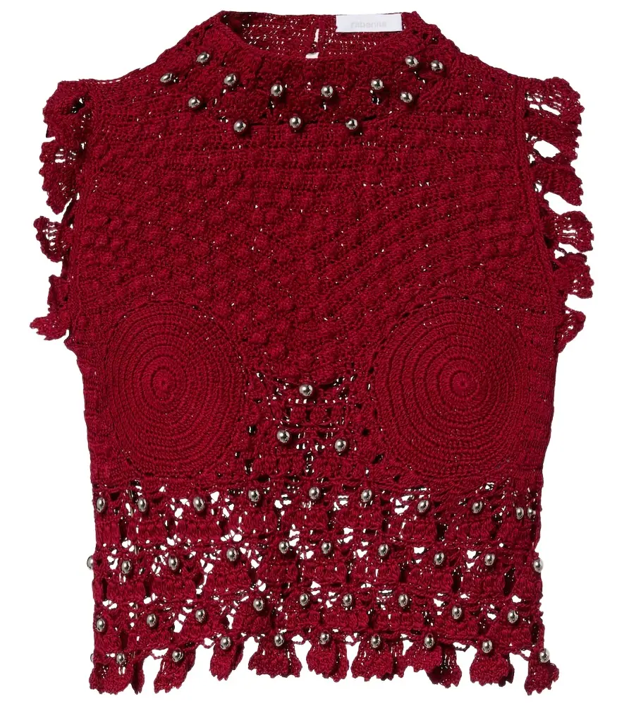Rabanne Embellished crochet cotton top
