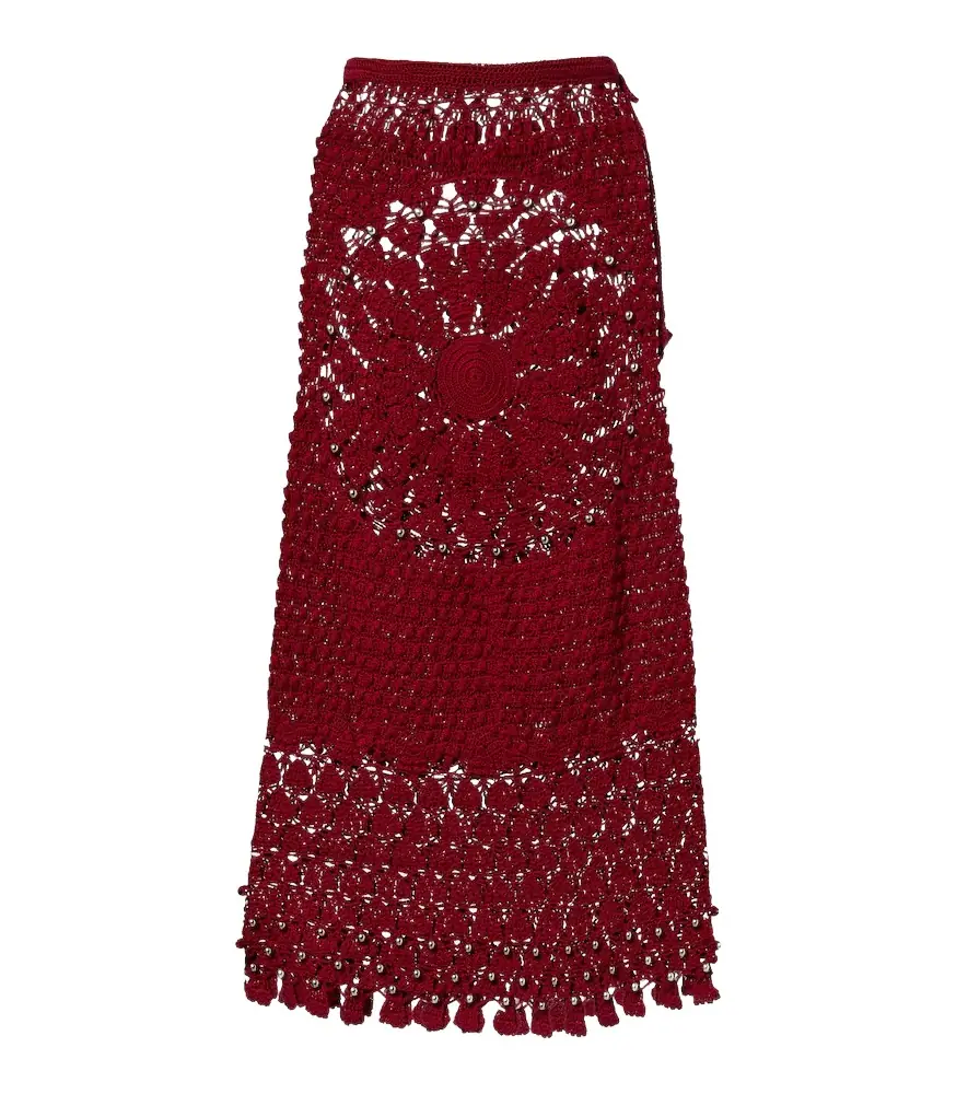 Rabanne Embellished crochet cotton midi skirt