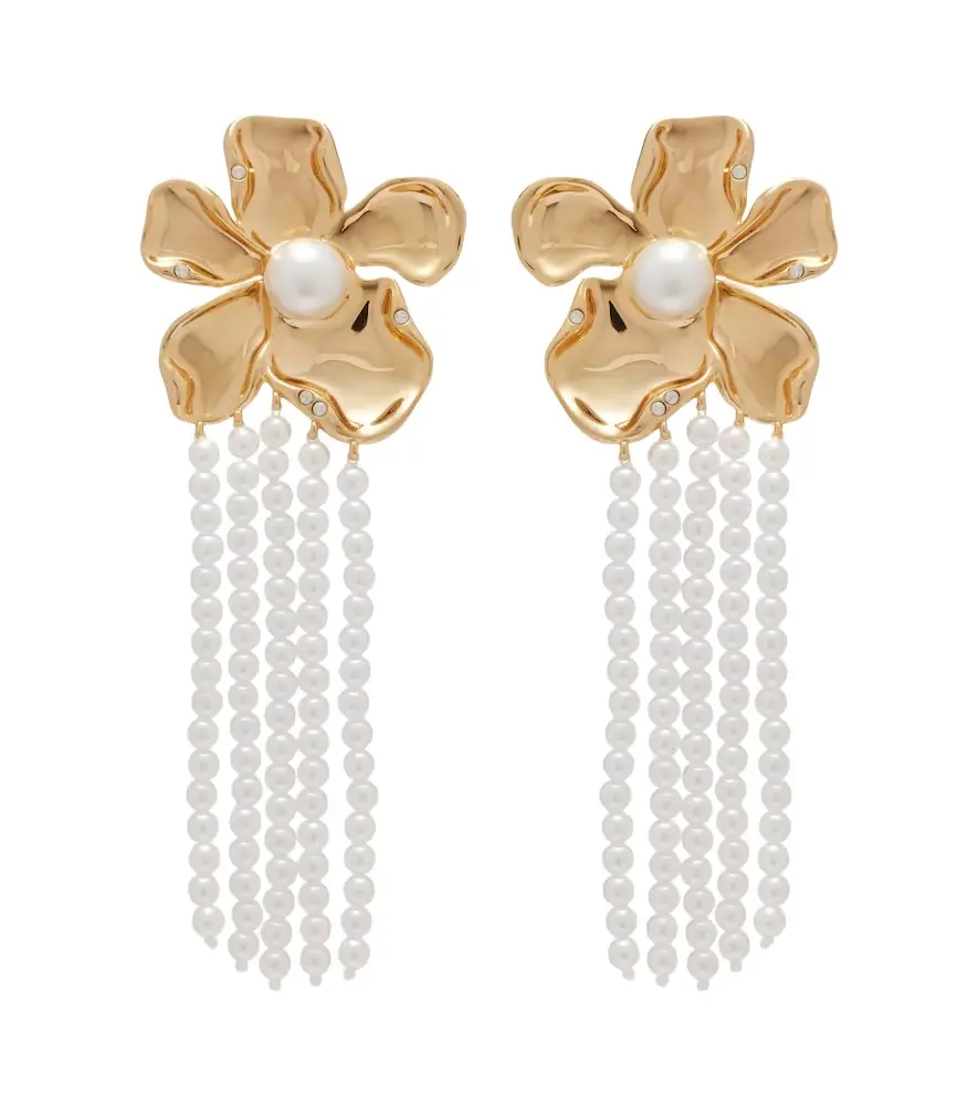 Self-Portrait Embellished faux pearl drop earrings