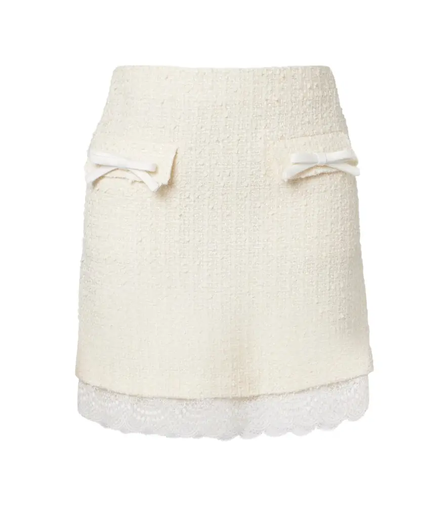 Self-Portrait Lace-trimmed bouclé miniskirt