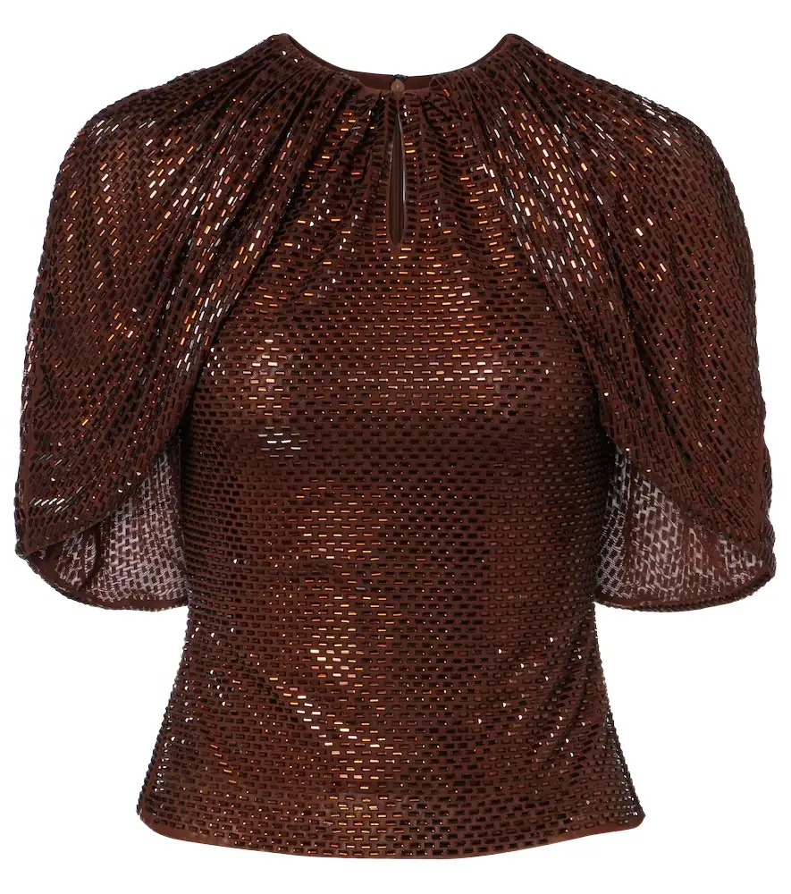 Self-Portrait Embellished mesh top