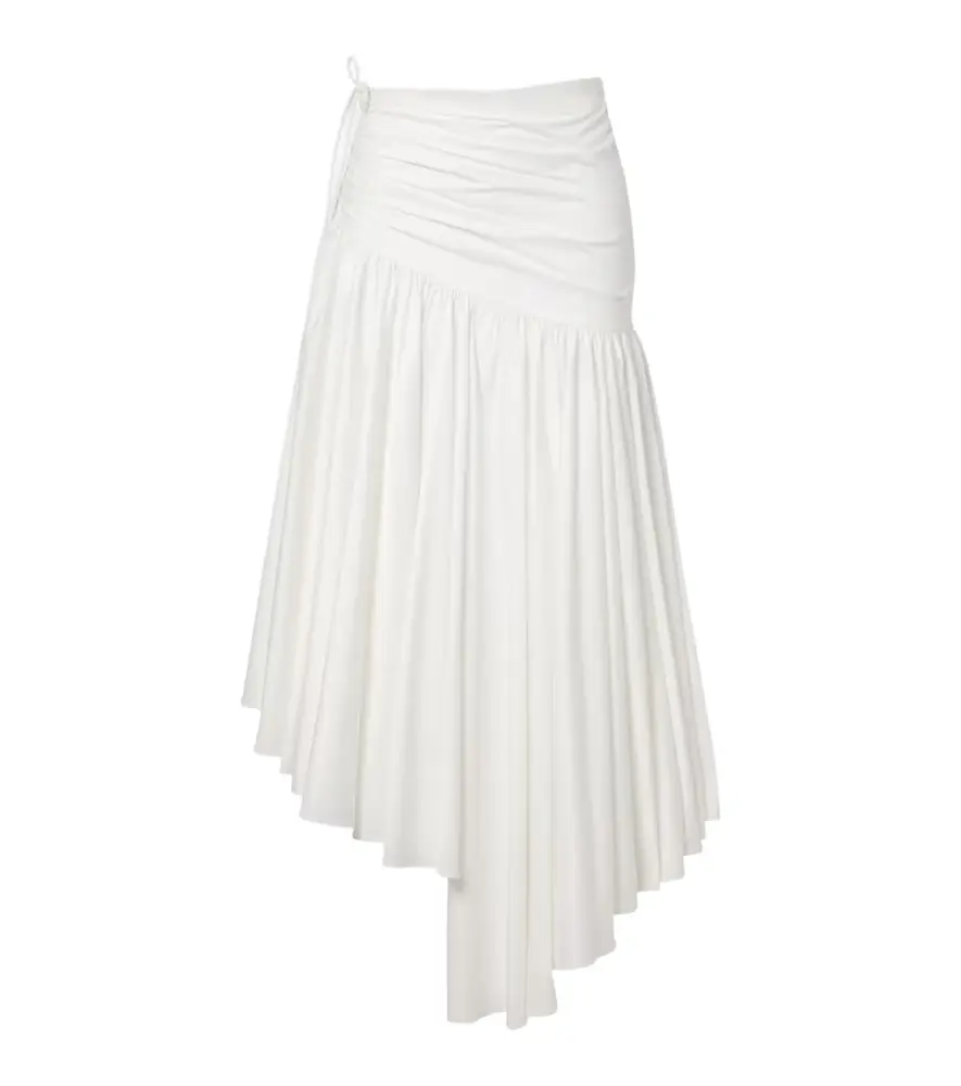 Self-Portrait Asymmetric cotton poplin midi skirt