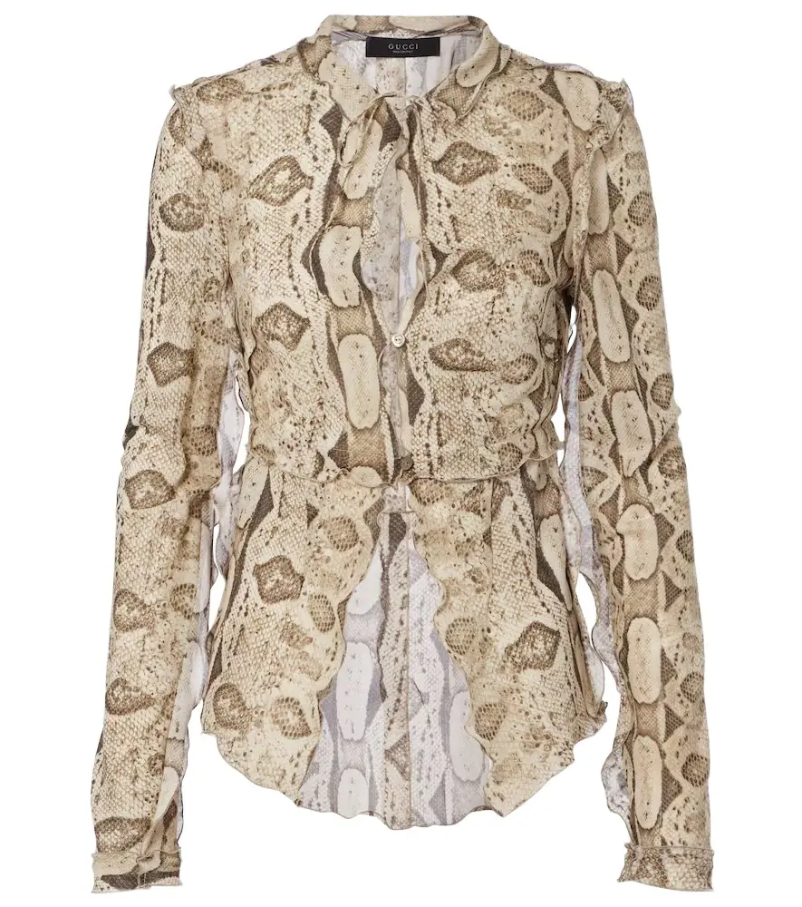 Snake-print silk blouse