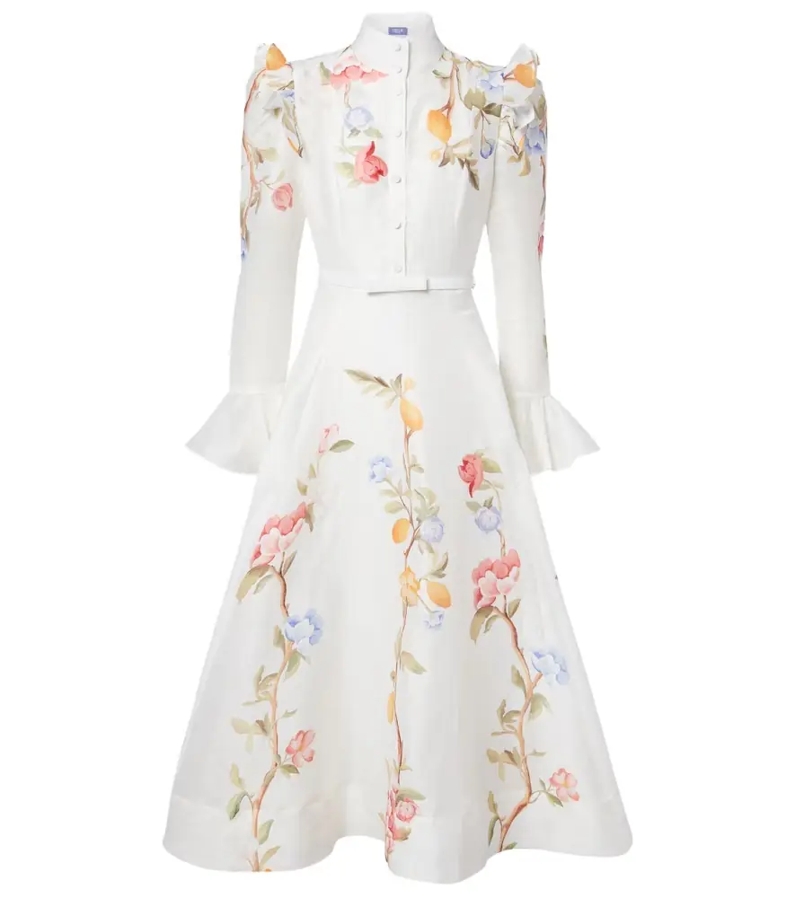 Leo Lin Selina floral ruffled linen-blend midi dress