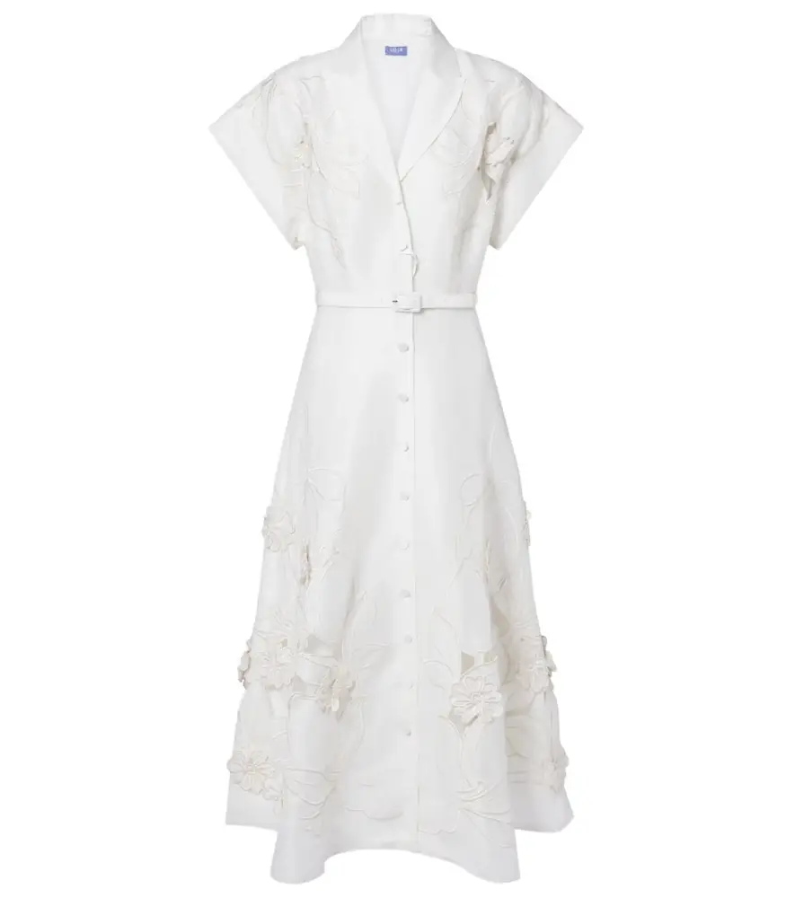 Leo Lin Aubrey floral-appliqué linen-blend shirt dress