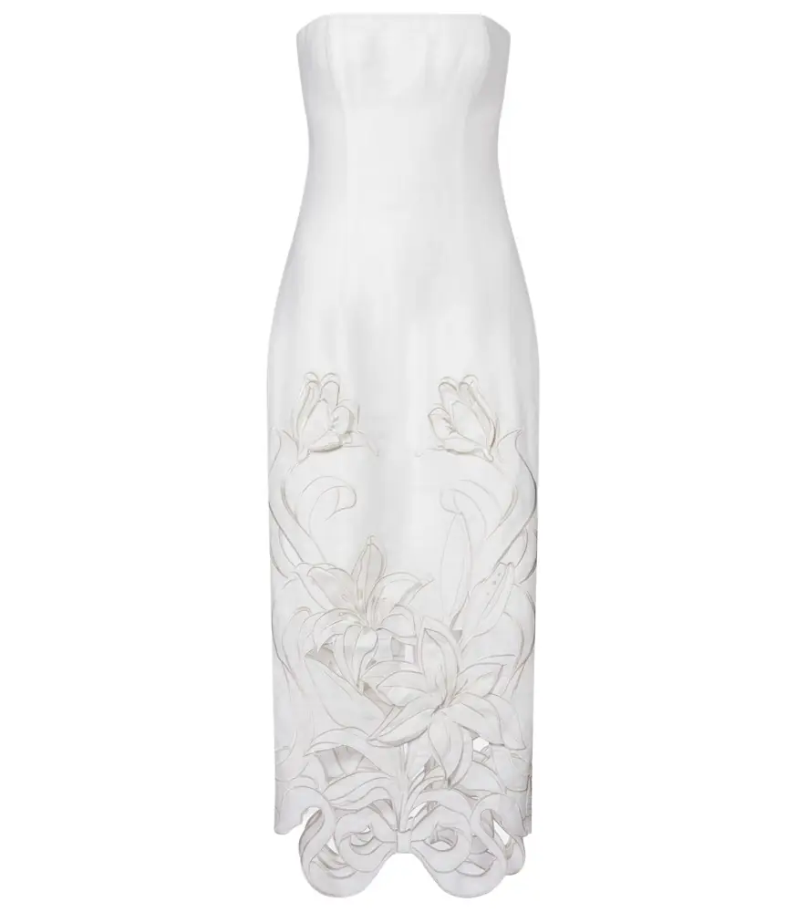 Leo Lin Rayna floral-appliqué linen-blend bustier gown