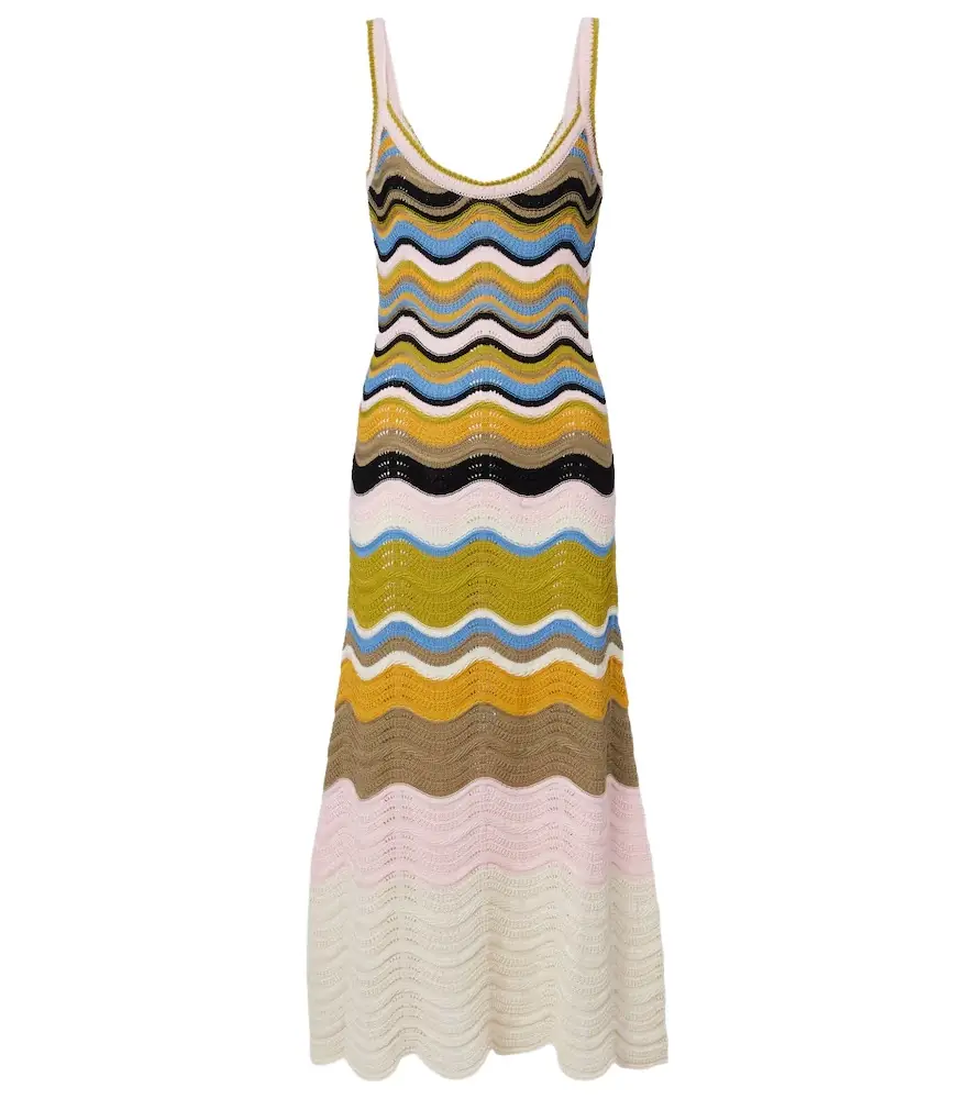 La DoubleJ Chevron crochet cotton midi dress