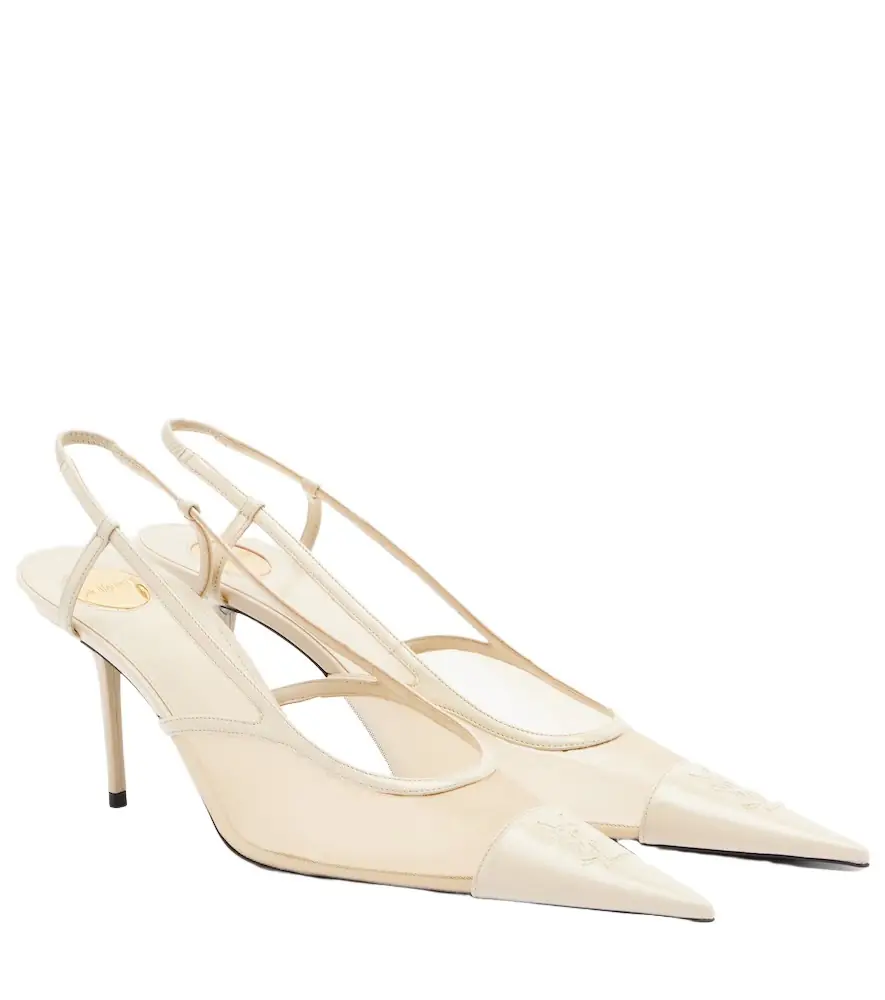 Saint Laurent Renée mesh and leather slingback pumps